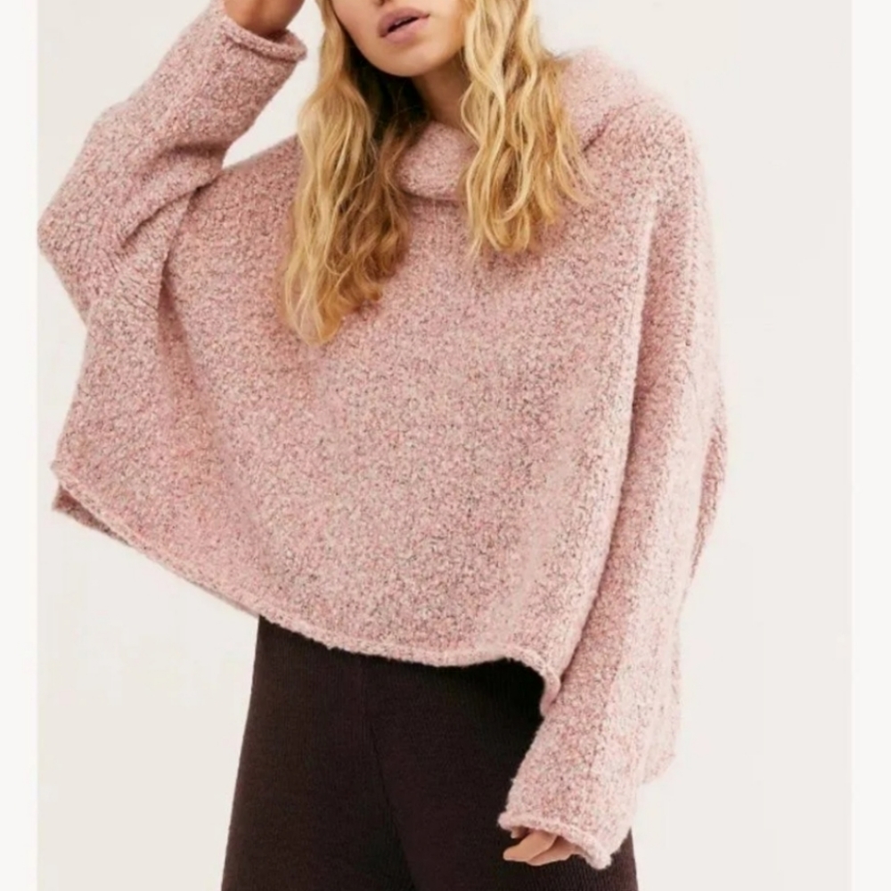 Free People cowl neck turtle neck slouchy soft pink sweater women's size…
